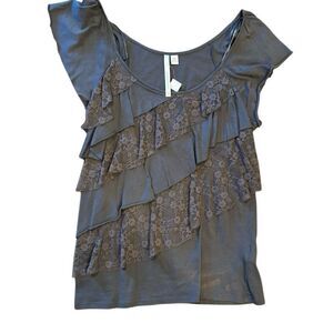 Lauren Conrad LC Gray Ruffle Tiered Tank Top Blouse Size XS